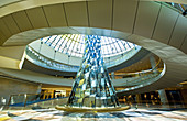 Staircase with a sculpture in the interior in the Wafi City mall, Dubai, United Arab Emirates