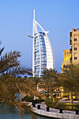 Souk Madinat Jumeirah and Burj Al Arab in background, Dubai, United Arab Emirates