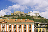 Sant´Elmo castel and Certosa di San Martino Carthusian monastery from Piazza del Plebiscito, Naples. Campania, Italy