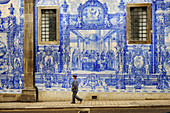 Exterior wall of Santa Catarina church decorated with typical azulejos, Porto. Portugal