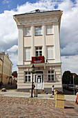 famous Leaning House  Barclay House) in the city of Tartu, Estonia, Baltic State, Europe.