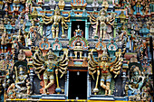West Gopuram  entrance gateway to the temple enclosure), Sri Meenakshi Amman Temple, Madurai. Tamil Nadu, India