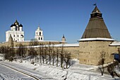 Russia,Pskov,Kremlin,Velikaia River,Fortifications Wall,Holy Trinity Cathedral,1699,Bell Tower,St  Blaise Tower,14th century