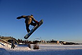 Russia,Novgorod-the-Great,Commercial Quarter,Volkhov River jelly,snowboard