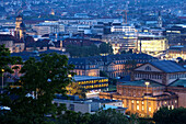 Central city view from the east in the evening, Stuttgart, Baden-Wurttemberg, Germany