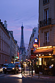 Eiffel Tower seen from rue Sainte-Dominique in the evening, Paris, France