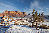 Monument Valley in the snow in the morning, Monument Valley Navajo Tribal Park, Arizona, USA