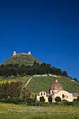Italy, Sardinia, La Marmilla Region, Las Plassas, Castello di Marmilla fortress and Chiesa di Maria Maddalena church