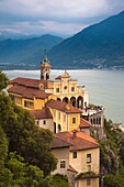 Switzerland, Ticino, Lake Maggiore, Locarno, Madonna del Sasso church, dusk