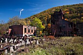 USA, West Virginia, Cass, Cass Scenic Railroad State Park, abandoned saw mill
