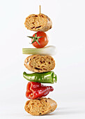 Bread and vegetables skewer