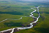 Diseños fluviales  Deshielo glaciar  Río Ölfusá  Suroeste de Islandia