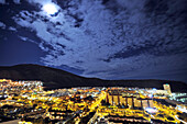 Fullmoon over the town of Los Cristianos, Tenerife, Canary Isles, Spain, Europe