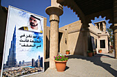 Placard with Sheikh Mohammed bin Rashid Al Maktoum, Burj Khalifa, Burj Chalifa, Dubai, UAE, United Arab Emirates, Middle East, Asia