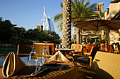 Restaurant at Madinat Jumeirah, Burj Dubai, Dubai, UAE, United Arab Emirates, Middle East, Asia