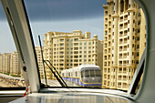 View out of the monorail at Palm Jumeirah, Dubai, UAE, United Arab Emirates, Middle East, Asia