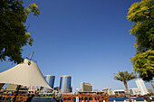 Boats and buildings at Dubai Creek, Dubai, UAE, United Arab Emirates, Middle East, Asia