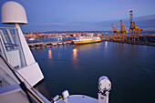 AIDA Bella Cruiser arriving at the port in the evening, Valencia, Spain, Europe