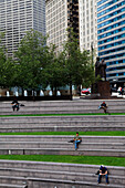 Public green space along the Chicago River Walk, Chicago, Illinois, USA