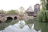 Wine store and the river Pegnitz, Nuremberg, Franconia, Bavaria, Germany