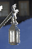 Lantern covered with ice, Jachenau, Upper Bavaria, Bavaria, Germany
