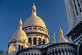 France, Paris, 18th arrondissement, Montmartre: Sacre-Coeur basilica, domes, bell tower on right, built 1875-1919