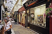 France, Paris, 2nd arrondissement, Passage des Panoramas, covered pedestrian shopping gallery or ´passage couvert´ with shops, restaurants, skylight, opened 1799