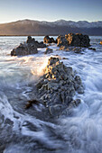 Sunset on limestone rocks, Kaikoura, Canterbury, New Zealand