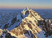 Aerial view of Aoraki / Mount Cook at sunset New Zealand
