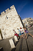 Tourists at the Jaffa Gate and the old city walls, Jerusalem, Israel, Middle East