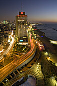 Sheraton Hotel, Herbert Samuel Street and the beaches in the evening, Tel Aviv, Israel, Middle East