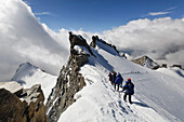 Mountaineers on summit ridge of Gran Paradiso, Gran Paradiso National Park, Aosta Valley, Italy