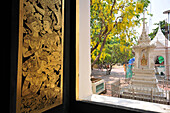 View through a window at Phra Pathom Chedi in Nakhon Pathom, Thailand, Asia
