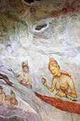 Wandmalereien der Wolkenmädchen von Sigiriya, Sigiriya, Sri Lanka, Asien