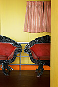 Chairs on the terrace of the Tea Garden Holiday Inn, Ella, Highland, Sri Lanka, Asia