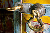 Key in the door for the entrace to the Dowa Rock Temple, Ella, Highland, Sri Lanka, Asia