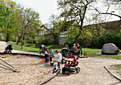 Playground at the Friedland city gate in Neubrandenburg, Mecklenburg Lake district, Mecklenburg-Western Pomerania, Germany