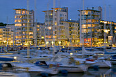 Boats in the harbour  (Norra hamnen) by night, Helsingborg, Skane, Sweden