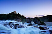 Rheinfall bei Schaffhausen am Abend, Schloss Laufen, Hochrhein, Kanton Schaffhausen, Schweiz, Europa