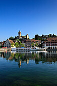 Blick über den Rhein auf die Stadt Schaffhausen, Hochrhein, Kanton Schaffhausen, Schweiz, Europa