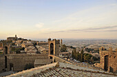 View from fortress over evening like city in autumn, Montalcino, southern Tuscany, Italy, Europe