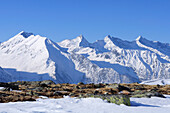 View towards Durreckgruppe mountain range, Ahrntal valley, Zillertaler Alpen mountain range, South Tyrol, Italy