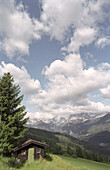 Mountainous landscape and alpine hut, Stodertal, Upper Austria, Austria, Alps, Europe