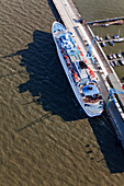 Aerial shot liner at the quay, Cuxhaven, Lower Saxony, Germany