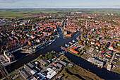 Cityscape with harbor, Emden, Lower Saxony, Germany