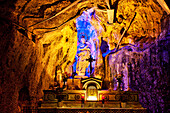 Statue of a saint in a holy cave, Santuario di Santa Rosalia, Monte Pellegrino, Palermo, Sicily, Italy