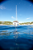 Sailing boat in a bay at the Kornati archipelago, Croatia, Europe