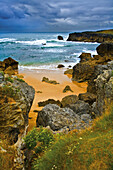 Rocky landscape beside the sea in Cantabria Noja