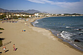 El Bombo beach, Mijas Costa. Costa del Sol, Malaga province, Andalucia, Spain