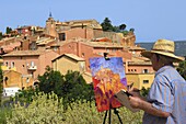 Artist painting at Rousillon, Vaucluse  Provence  France